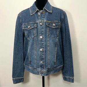 Vintage Calvin Klein Jeans Blue Denim Trucker Jean Jacket 90s Boho Women Size LG